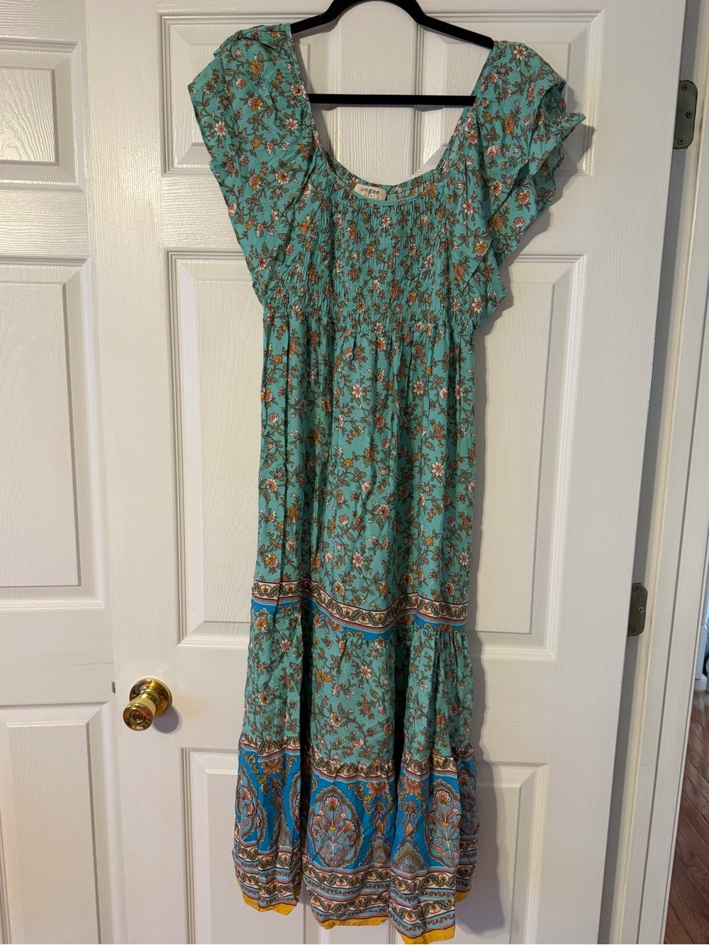 Umgee Turquoise Floral Smocked Boho Dress